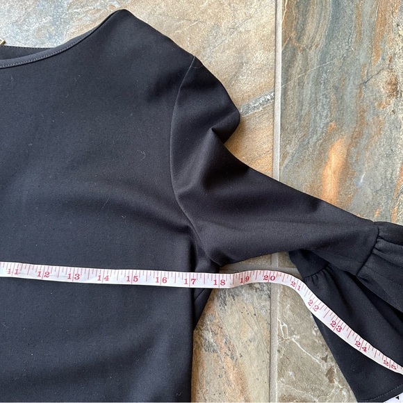 Sara Campbell Black Shift Dress with Ruffle Bell Sleeve White Trim Size Medium - Picture 7 of 10